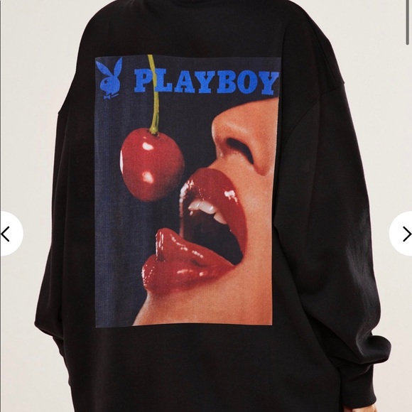 PLAYBOY Tops - Playboy Black Cherry Graphic Hoodie Dress
